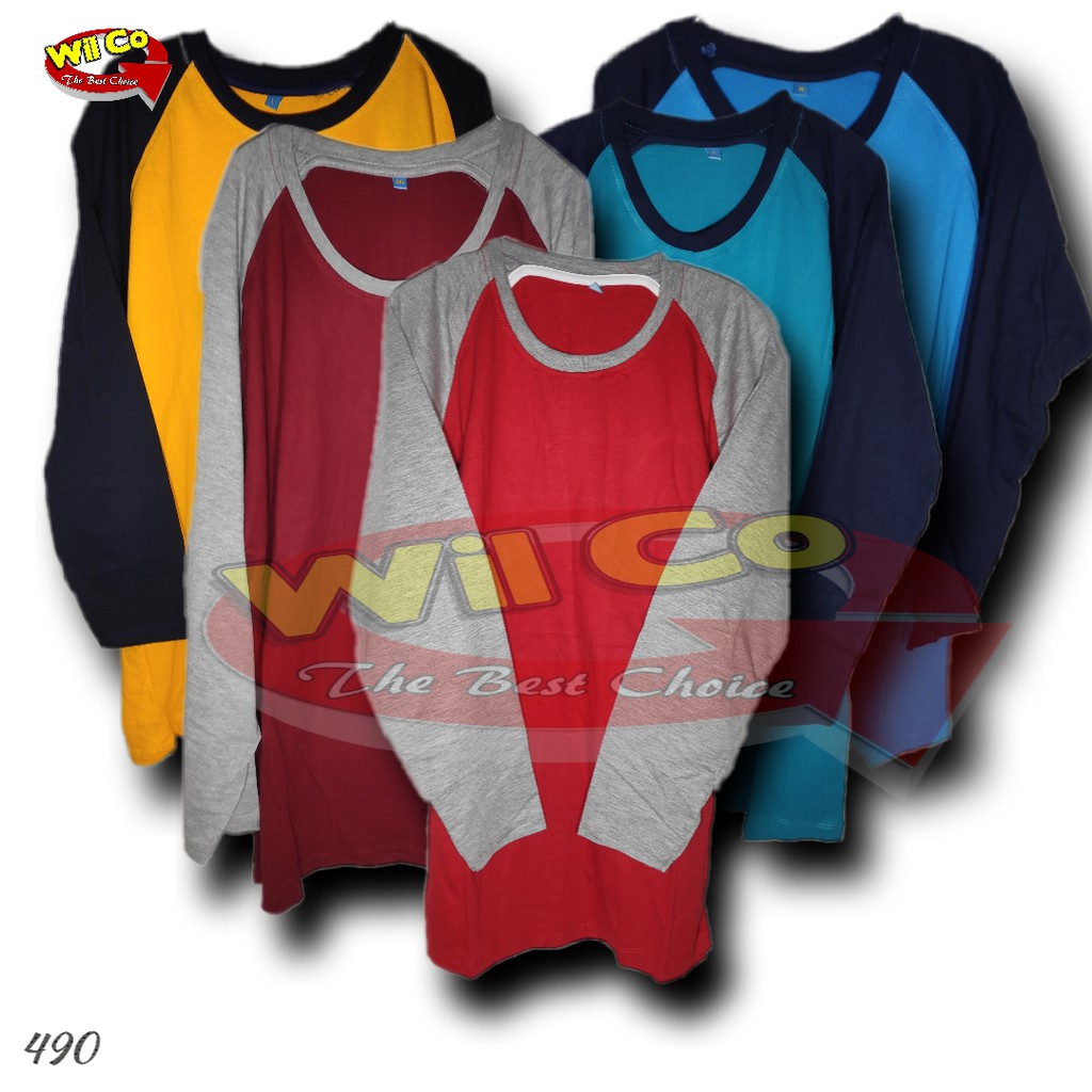 J490 Kaos Raglan Pria Wanita Kaos Raglan Lengan Panjang