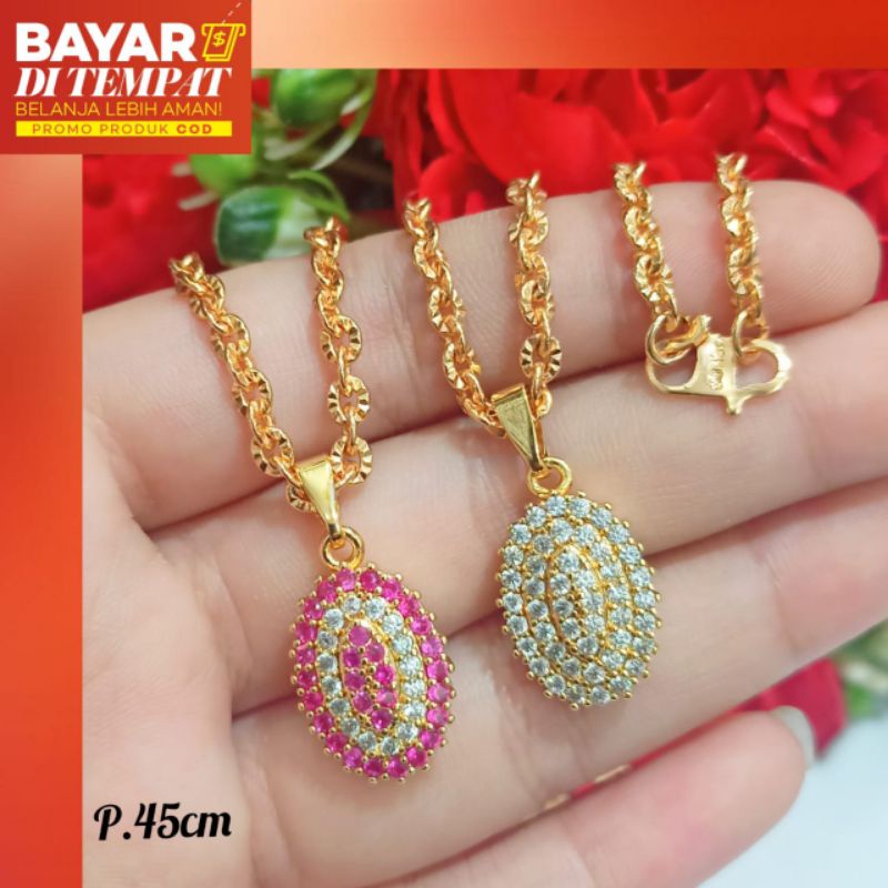 Perhiasan wanita emas permata fulk zircon oval logam Emas18k tidak karat