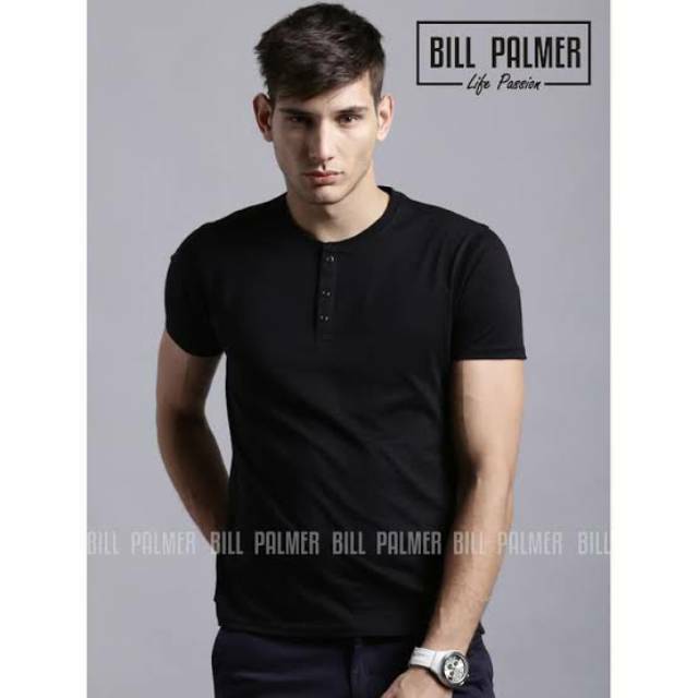 Kaos Henley Polos Pria Kaos Henley Lengan Pendek Pria Warna Hitam All Size L