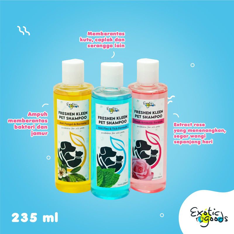 FRESHEN KLEEN PET SHAMPOO SAMPO ANJING KUCING KELINCI SHAMPO HEWAN SHAMPOO ANTI JAMUR SAMPO ANTI BAKTERI PET SHAMPO SEBAZOLE SHAMPO ANTI KUTU FLEA TICK DOG CAT SHAMPOO ANTI ODOR SAMPO SUGARGLIDER SHAMPO SCABIES MICONAZOLE SALICYLIC ACID SHAMPOO NATURAL