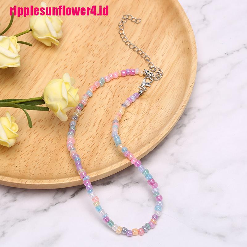 Kalung Choker Rantai Manik-Manik Warna-Warni Gaya Boho