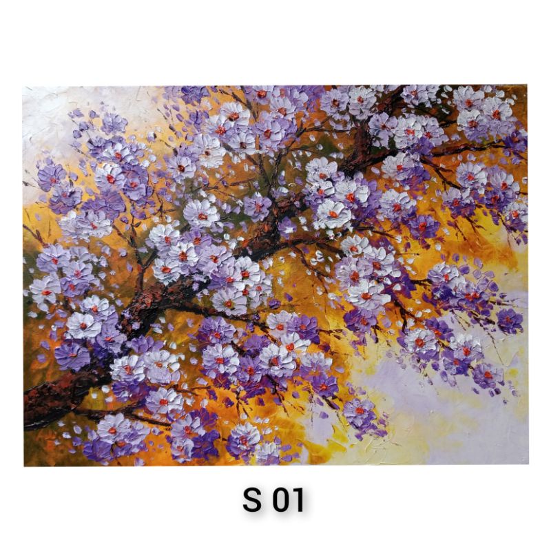 lukisan bunga sakura 60x80 cm acrilik on kanvas