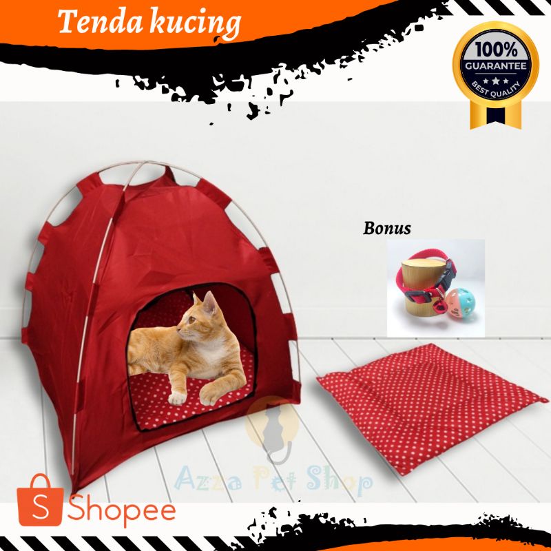 tenda kucing anjing murah bahan satin include bantal kucing