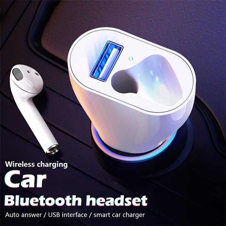 Car Charger &amp; Earphone Bluetooth Wireless 2in1 Vehicle