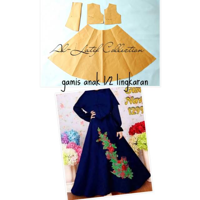 Pola jiplak / pola instan gamis anak 1/2 lingkaran