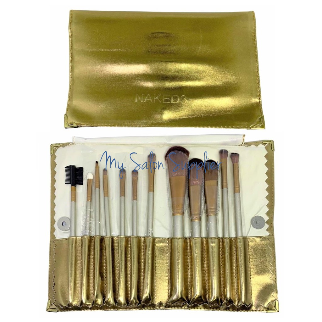 Kuas Make Up Brush Set Dompet Gold isi 12