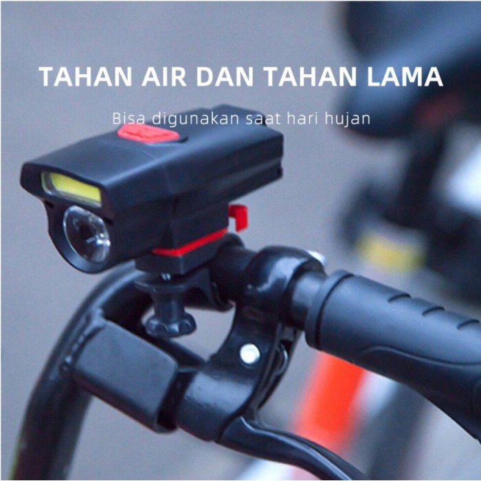 Lampu Depan Sepeda LED Terang Baterai AAA Box Original Include Braket