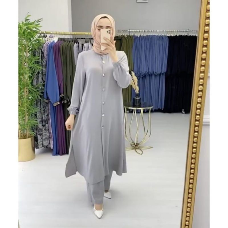 Long Set Muslim Stelan Mio Long Tunik Plus Celana Terbaru