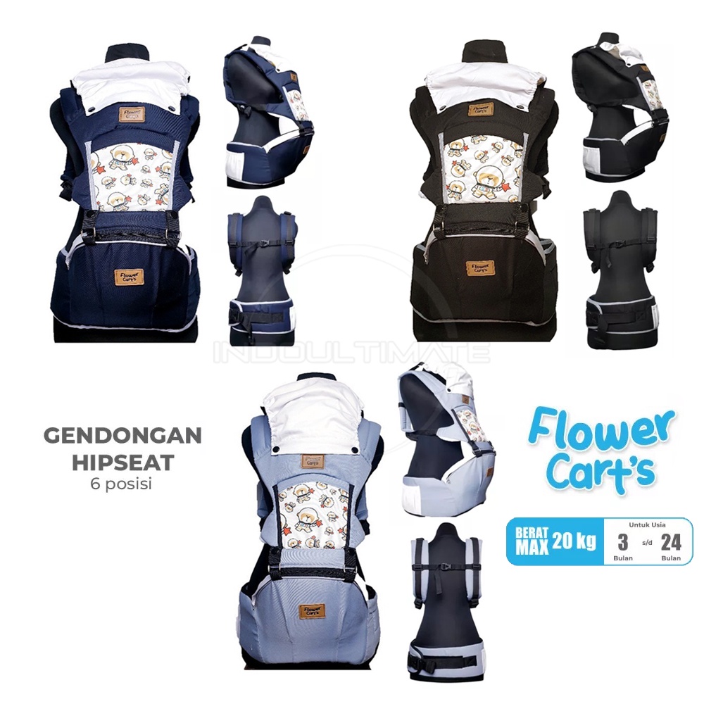 6in1 Way Gendongan Hipseat Bayi FLOWER CART'S Gendongan Depan Anak Multifungsi BY-7077 Gendongan Anti Capek Baby Carrier Gendongan Multifungsi Gendongan Carrier Bayi