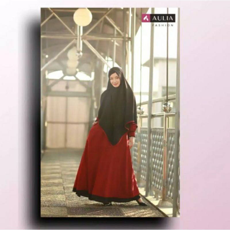[AULIA] SALE 30% AULIA SET GAMIS ABAYA DRESS SET HIJAB KERUDUNG SYAR'I AZEEZA MAROONE BLACK BAHAN WO