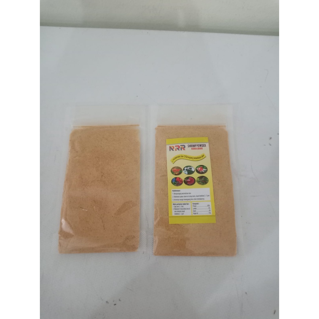 PAKAN RRR SHRIMP POWDER BUBUK UDANG HALUS PELET  IKAN HIAS KECIL CUPANG GUPPY