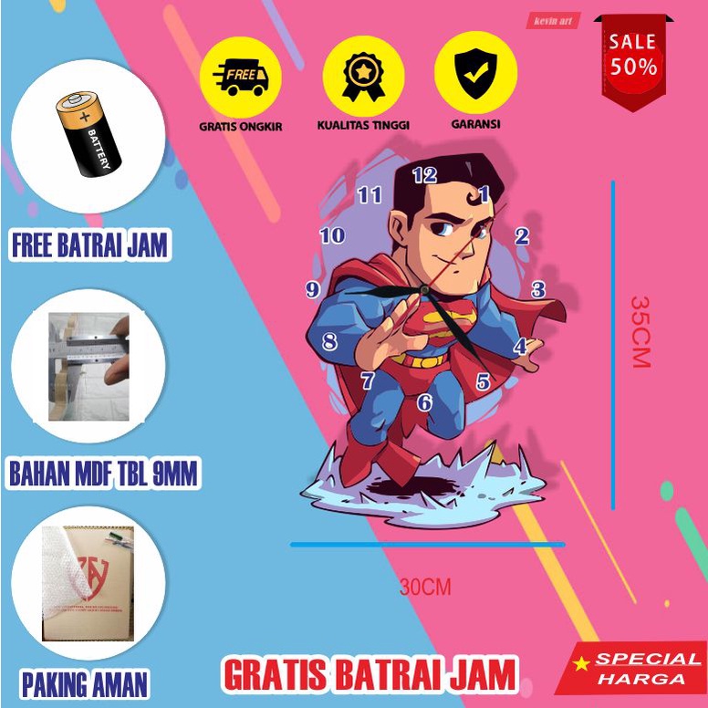 JAM DINDING KAYU UNIK KARAKTER SUPERMAN TERBARU PALING LARIS BESAR KARAKTER TEMPEL TEMBOK 3D DEKORASI DINGDING KEREN KOLEKSI HADIAH KADO ULANG TAHUN