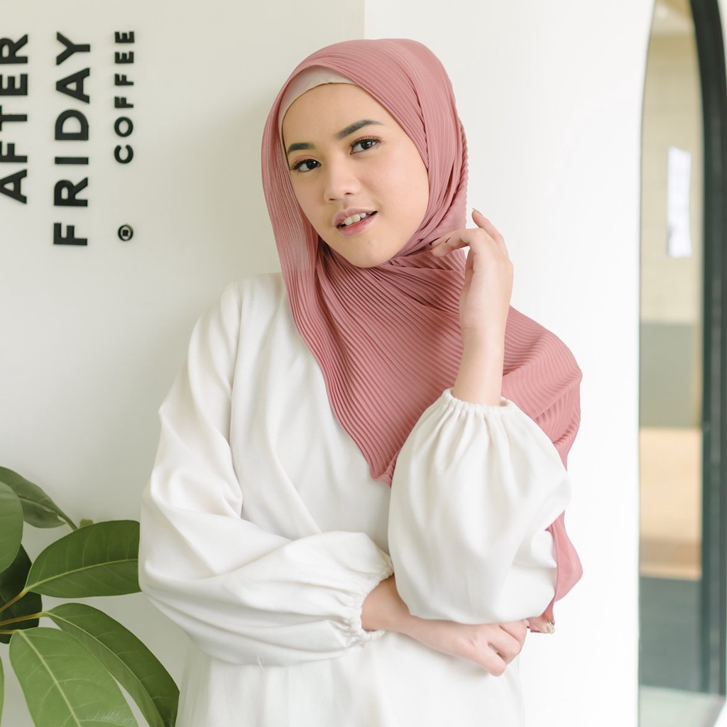 Lozy Hijab - Bawal Pleats Shawl ( Pashmina Plisket )-Peach Pearl