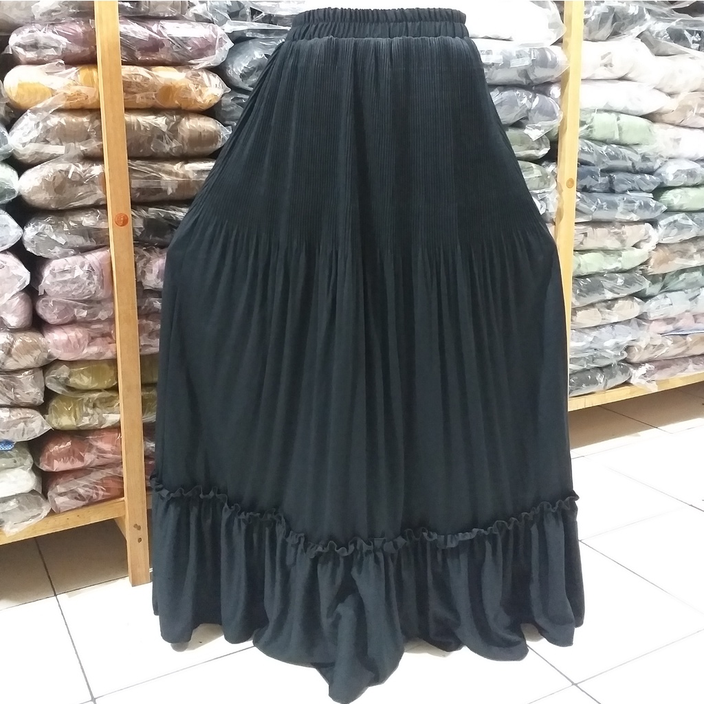 Rok panjang Plisket Lidi Cabang Rok muslim/Mayung/Payung Longgar/jumbo Bawahan Terbaru Termurah Terlaris-Hitam