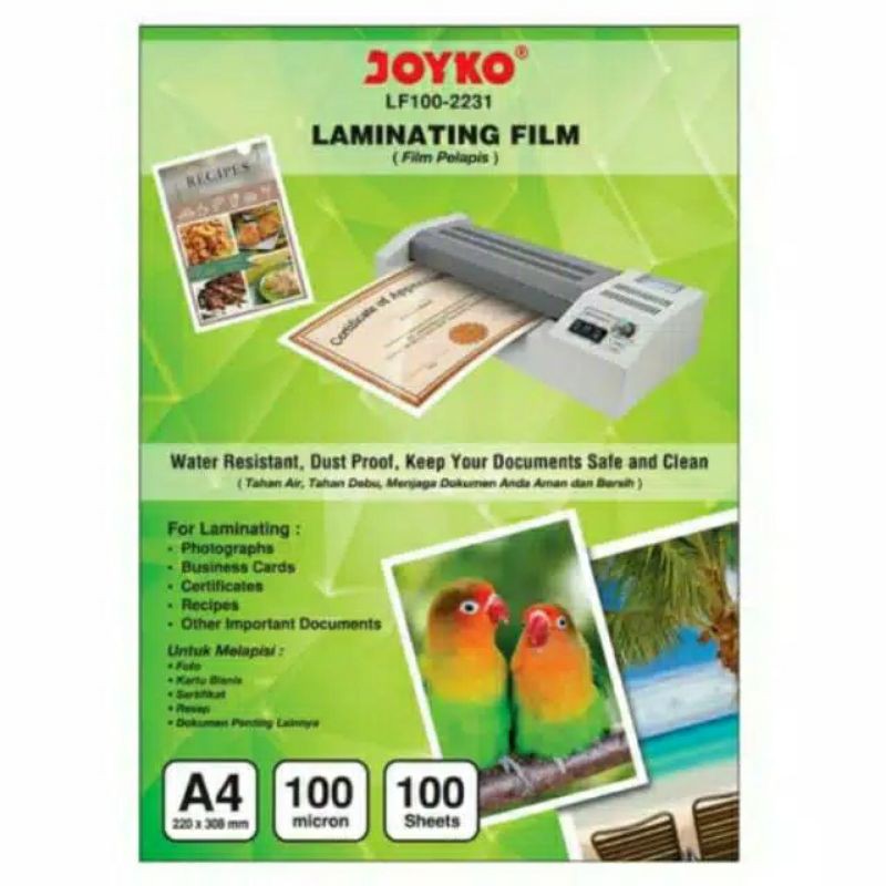 

plastik laminating film A4 merk Joyko & Zrm