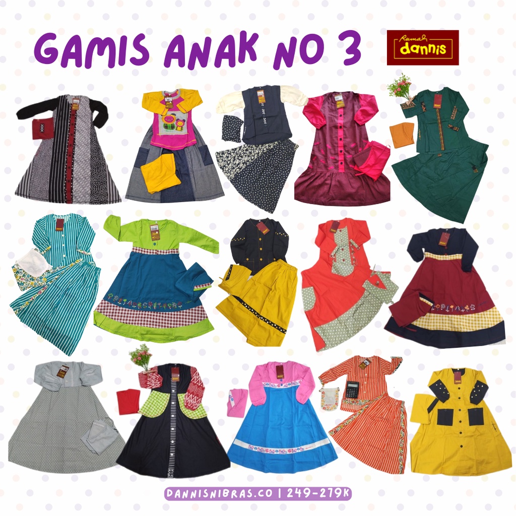 Dannis Anak nomor 3 Perempuan Gamis Setelan Rok Reguler Baju Muslim Dannis Anak by RUMAH DANNIS