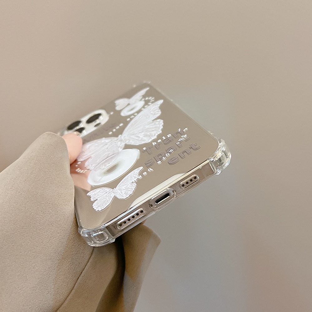 IPHONE Cover Casing Cermin Ponsel TPU Lembut Motif Kupu-Kupu Kristal Vintage Untuk Iphone7 8 PLUS X XR XS 11 12 13 14 MINI PRO MAX SE 2020