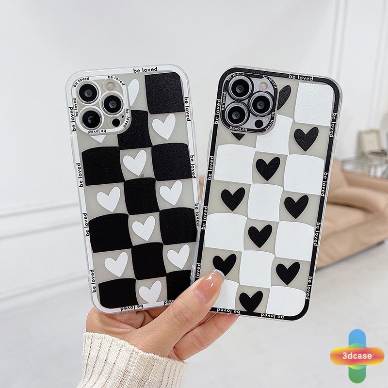 Couple Transparent Case Compatible For IPhone 7 Plus 11 6 6S 8 Plus XR 11 12 13 PRO MAX 11 12 13 mini X XS MAX Se 2020 6SPlus 7Plus 6Plus 8Plus XSMAX A15 A16 A9 A5 A7 Chessboard Love Heart Pattern Clear Soft TPU Back Cover Camera Protection Case