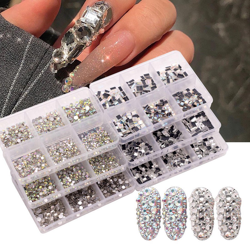 MXBEAUTY Nail Art Rhinestones Warna-Warni Cermin Aksesoris Permata Batu Flatback Manik-Manik AB Kristal Manicure Charms
