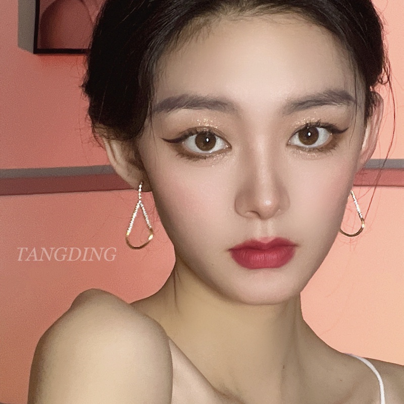 Flash Berlian Anting Bentuk V Untuk Wanita Aksesoris Telinga fashion Korea