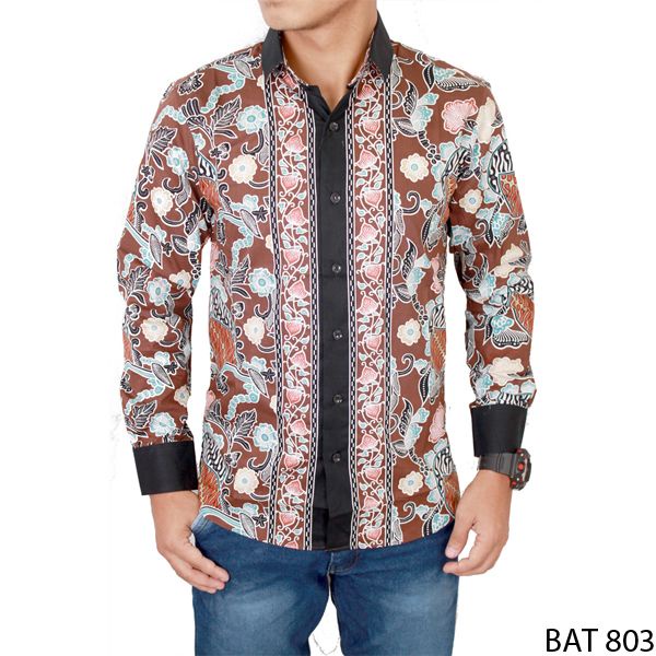 Kemeja Batik Lengan Panjang Slim Fit - Coklat - BAT 803