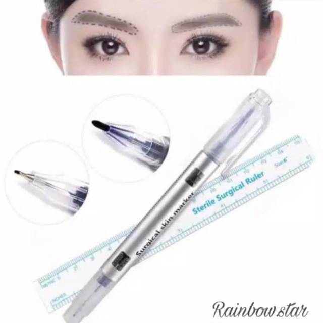 Spidol sulam Alis Waterproof / pena Penanda Sulam Alis + Penggaris / Skin Marker Tondaus Surgical