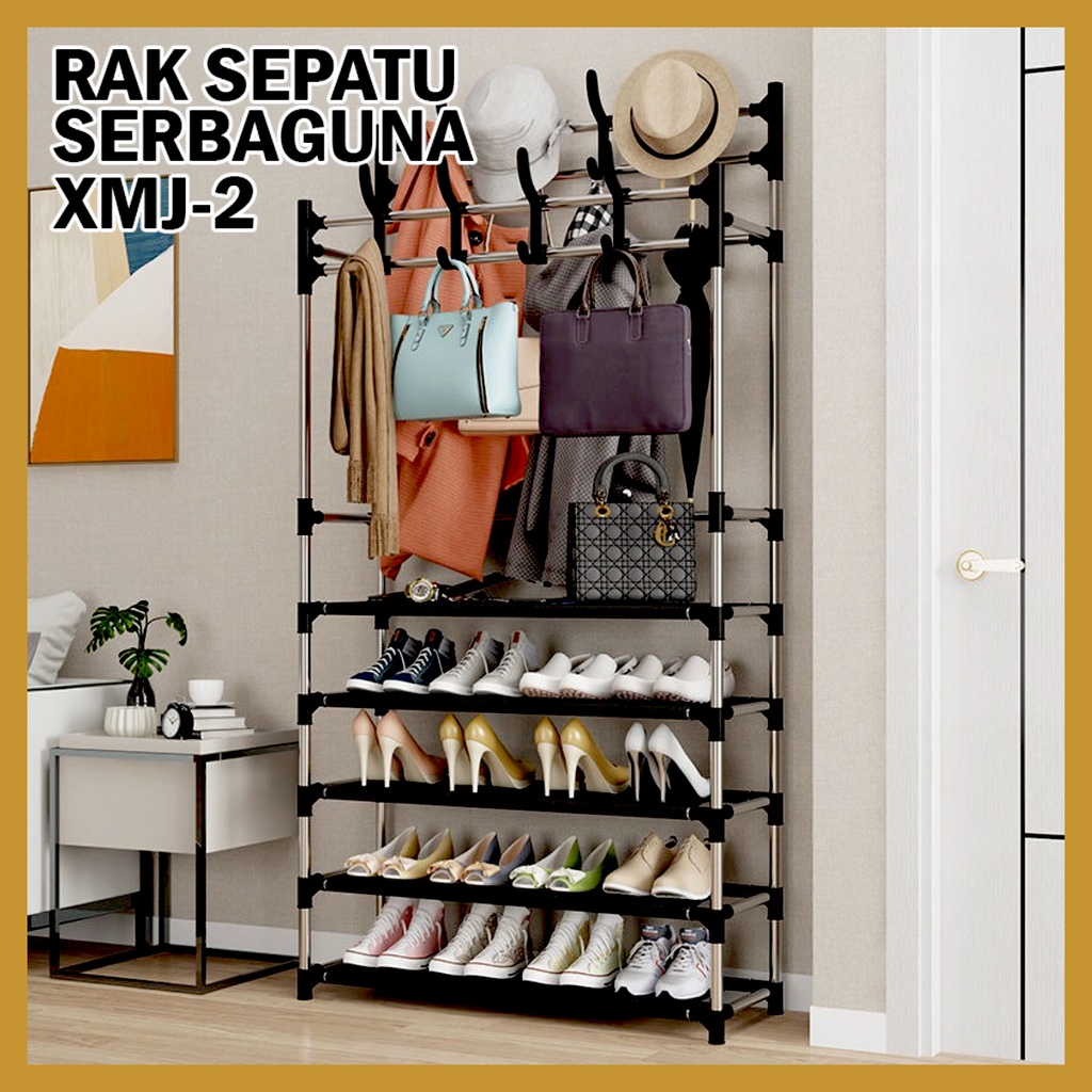 Rak Gantungan Baju Rak Sepatu Stand Hanger Jemuran Rak Penyimpanan Tempat Tas Topi Sepatu 4 &amp; 5 Susun Serbaguna GOSHOP88