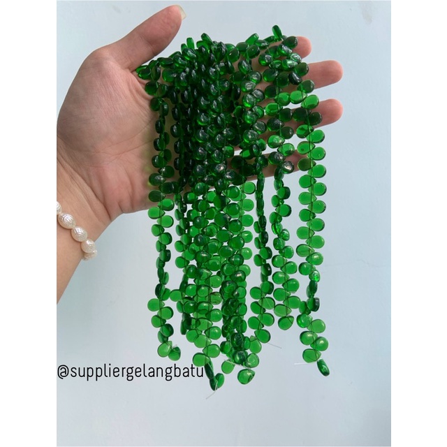 batu tetes air mata 10mm GREEN QUARTZ kuarsa hijau akik LUBANG SAMPING