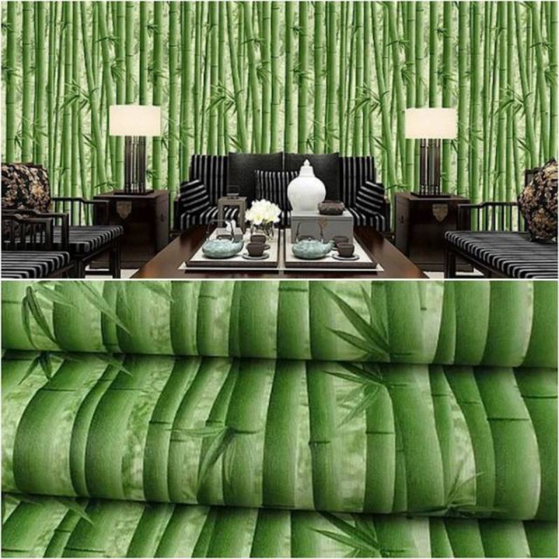 STIKER / WALLPAPER PELAPIS DINDING & FURNITURE MOTIF BAMBU ALAM DEKORASI TAMAN / OUTDOOR / BACKGROUN