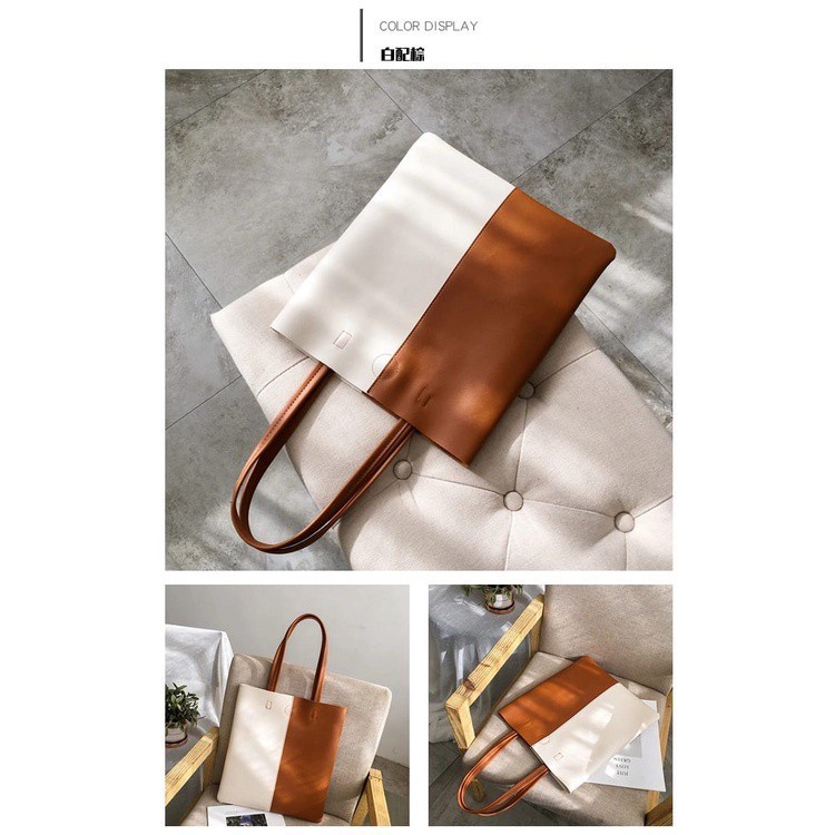 PROMO BISA COD - TOTEBAG RESLETING KULIT BOTEGA [MUAT LAPTOP] KOMBI 2I HITAM, KREM, COKLAT | TOTEBAG KASUAL/KOREAN | TOTEBAG KERJA, KULIAH, SEKOLAH, TRAVELING | TOTEBAG FASHION SHOW
