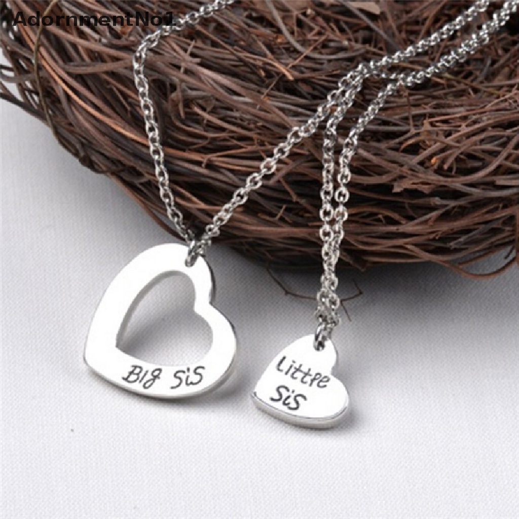 (AdornmentNo1) 2pcs / Set Kalung Rantai + Liontin Motif Tulisan Big / Little Sister Untuk Perhiasan Wanita