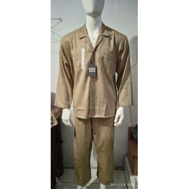 piyama lengan panjang la mirage coklat khaki pria dewasa