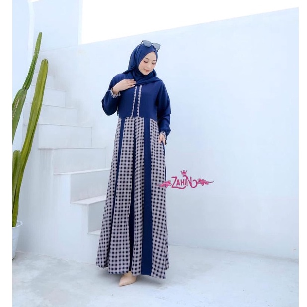 Gamis QIARA KARNIA dan FRISKA ori by ZAHIN original termurah motif polkadot dress butik busana muslim kondangan lebaran