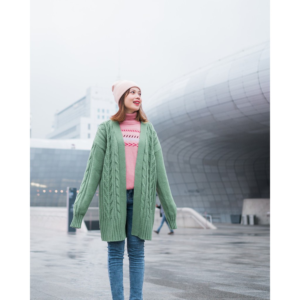 Myrubylicious CABLE GRANNY LONG CARDIGAN-GREEN