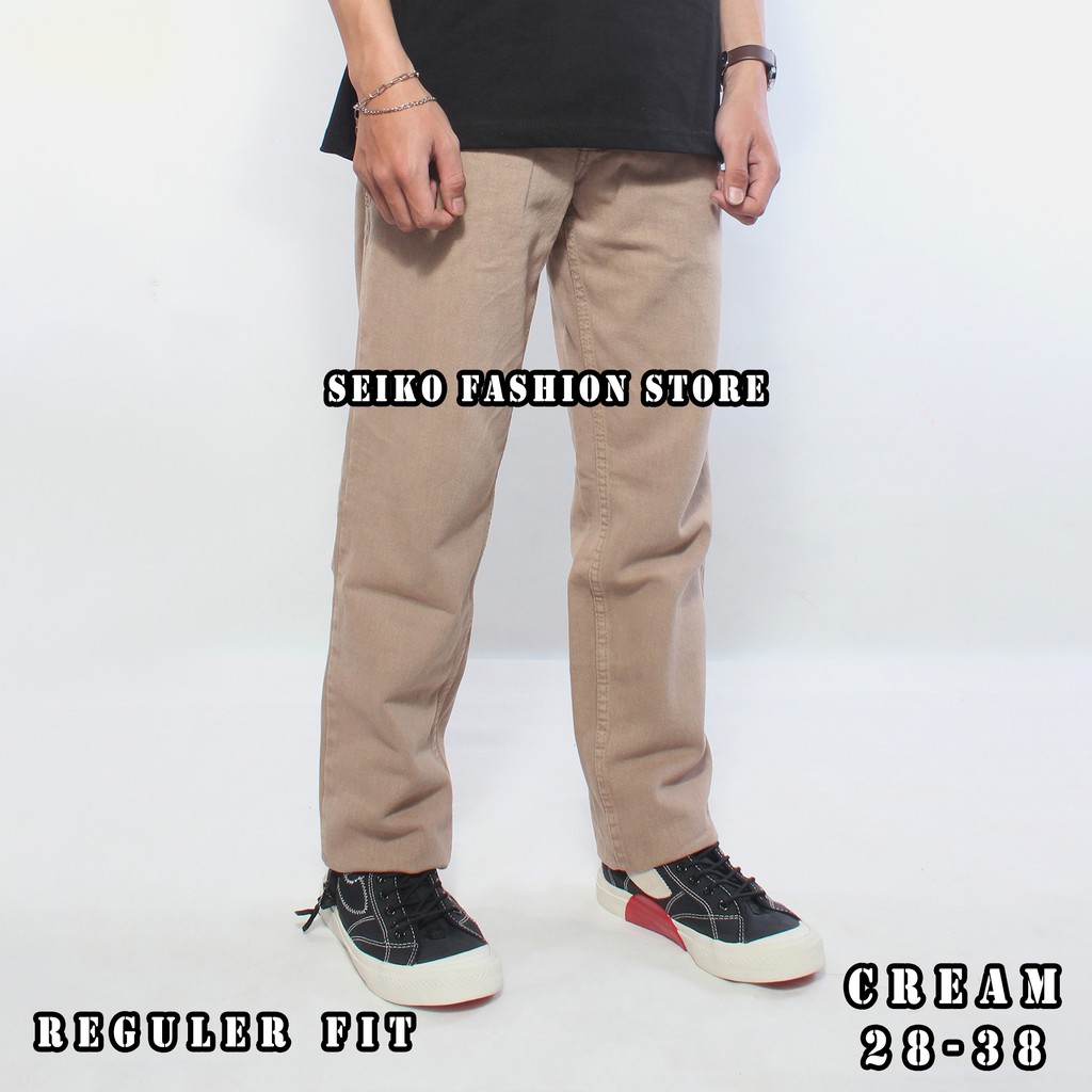 Celana Jeans Pria Reguler Standar Basic Premium Cream