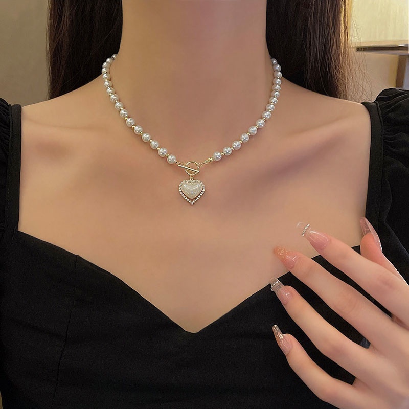 Kalung Choker Dengan Liontin Mutiara Bentuk Hati Untuk Wanita