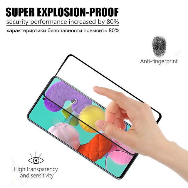 PAKET Tempered Glass Samsung A71 Full Cover Scren Protector Free Tempered Glass Camera Lens