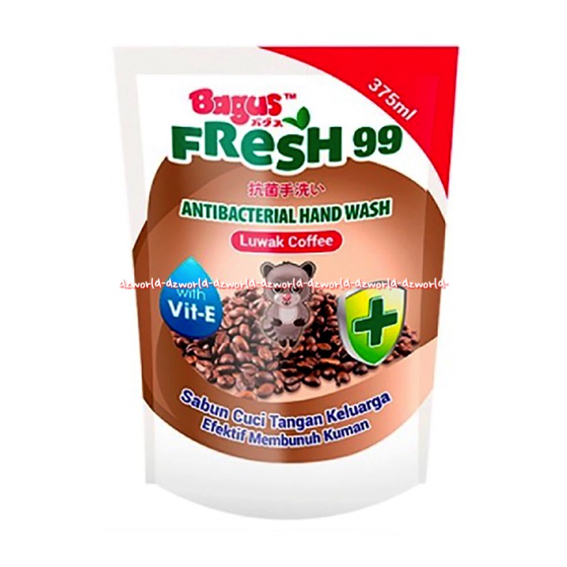 Bagus Fresh 99 Antibacterial Hand Wash 375ml Luwak Coffee Eucalyptus Sabun Cuci Tangan Keluarga Kuman Sabun Refill Isi Ulang Kemasan Pouch Bagus Fresh99 Wangi Kopi Minyak Kayu Putih