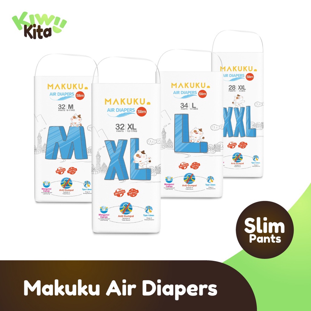 MAKUKU Diapers Slim Pants DSP M32 L34 XL32 XXL28 Popok Bayi Tipis