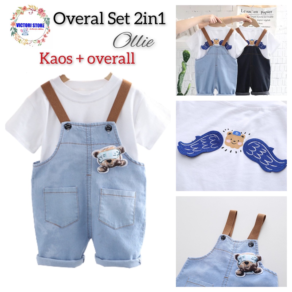 Overall Set OLLIE 2in1 Baju Jumpsuit Anak Laki Laki 1 - 5 tahun Korean Style Import