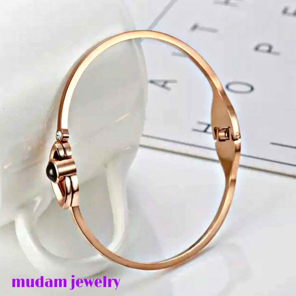 Gelang Titanium The Eye I LOVE YOU 3D Lapis Emas 18K