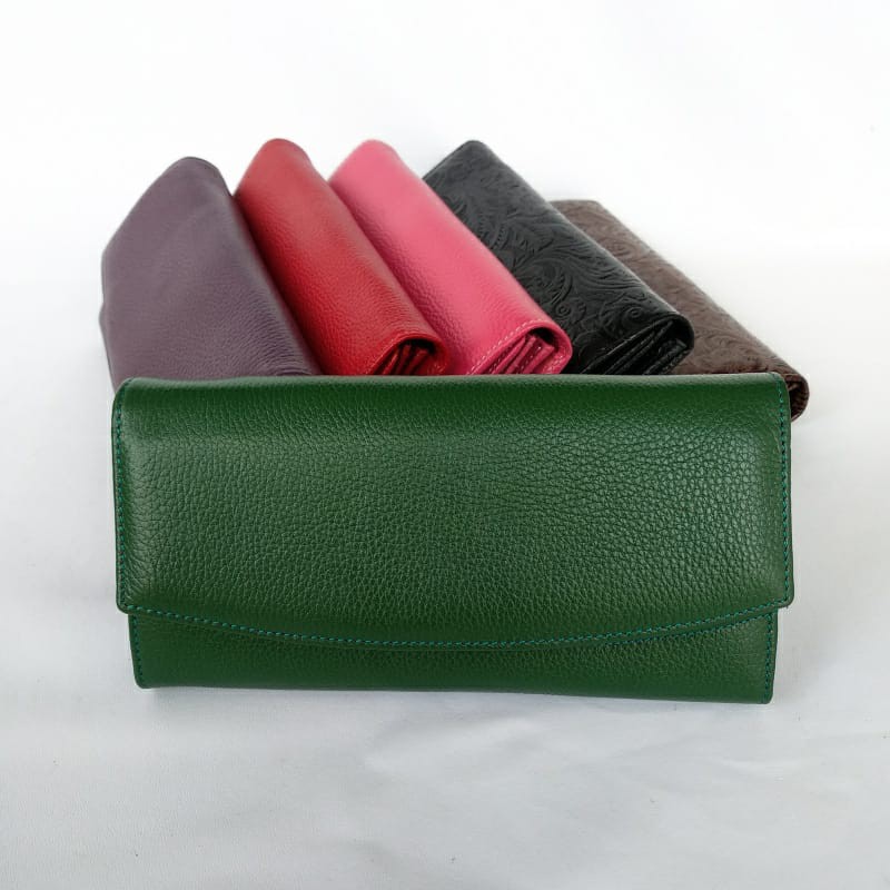 ALUNA Dompet Kulit Sapi Dompet Wanita perempuan Dompet Panjang Dompet Kartu Motif Polos &amp; Motif Jeruk - Originale Leather Wallet