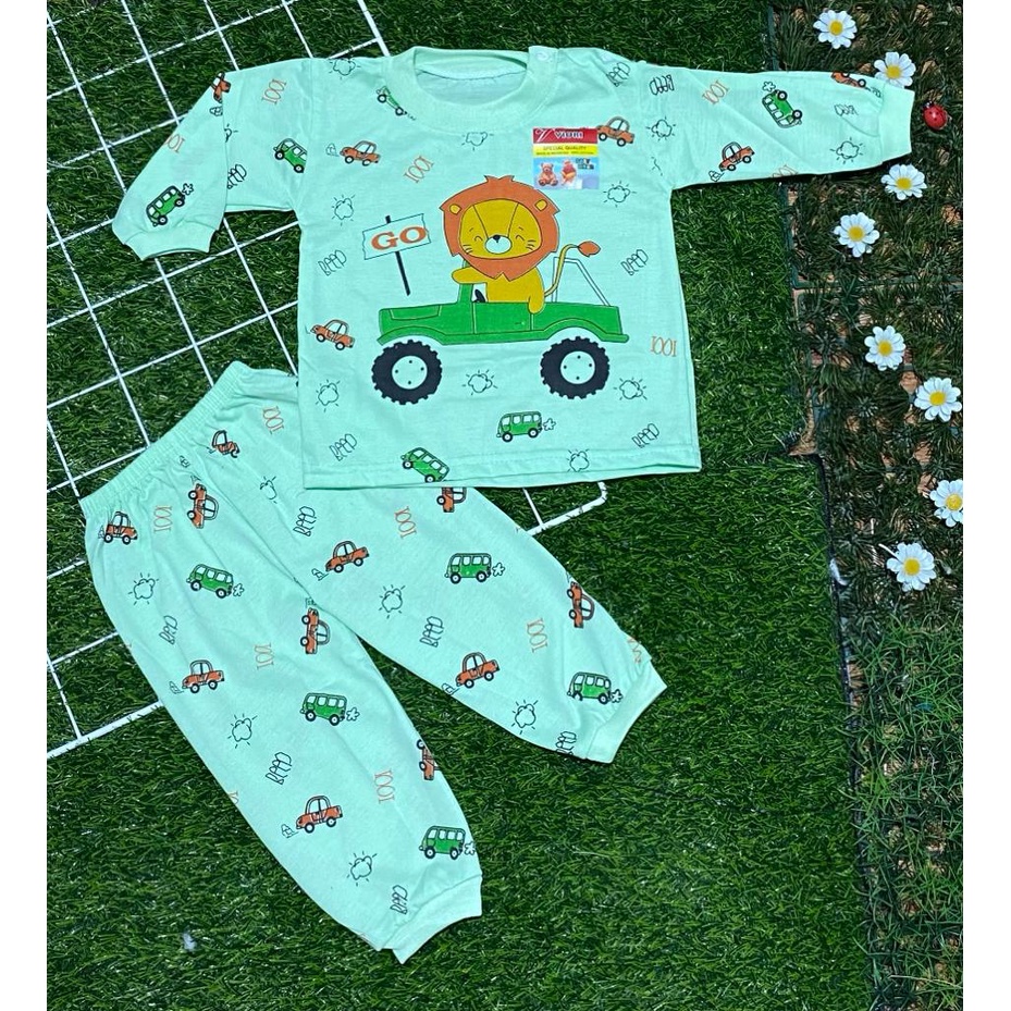 baju anak lucu murah motif lion car setelan 3-18bulan