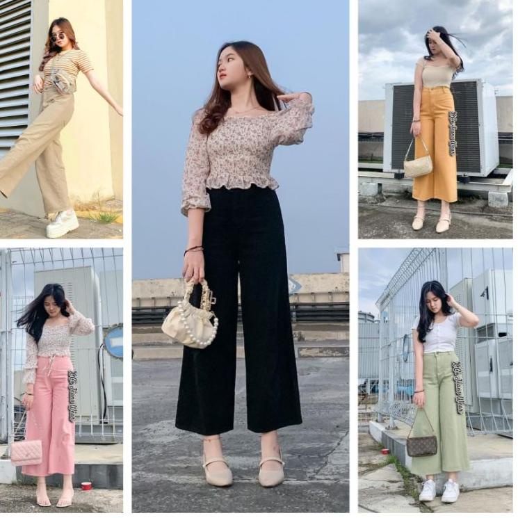 【 Celana Jeans Wanita Kulot Highwaist Korea Terbaru - Kulot Levis Jumbo - Celana Kulot Korea Viral 2