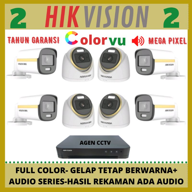 PAKET CVTV HIKVISION HIKVISION COLORVU 2MP 16 CHANNEL 8 KAMERA AUDIO FULL COLOR