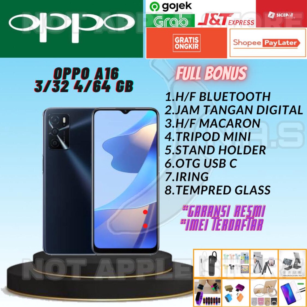 OPPO A16 RAM 3/32GB 4/64GB NEW BARU GARANSI RESMI