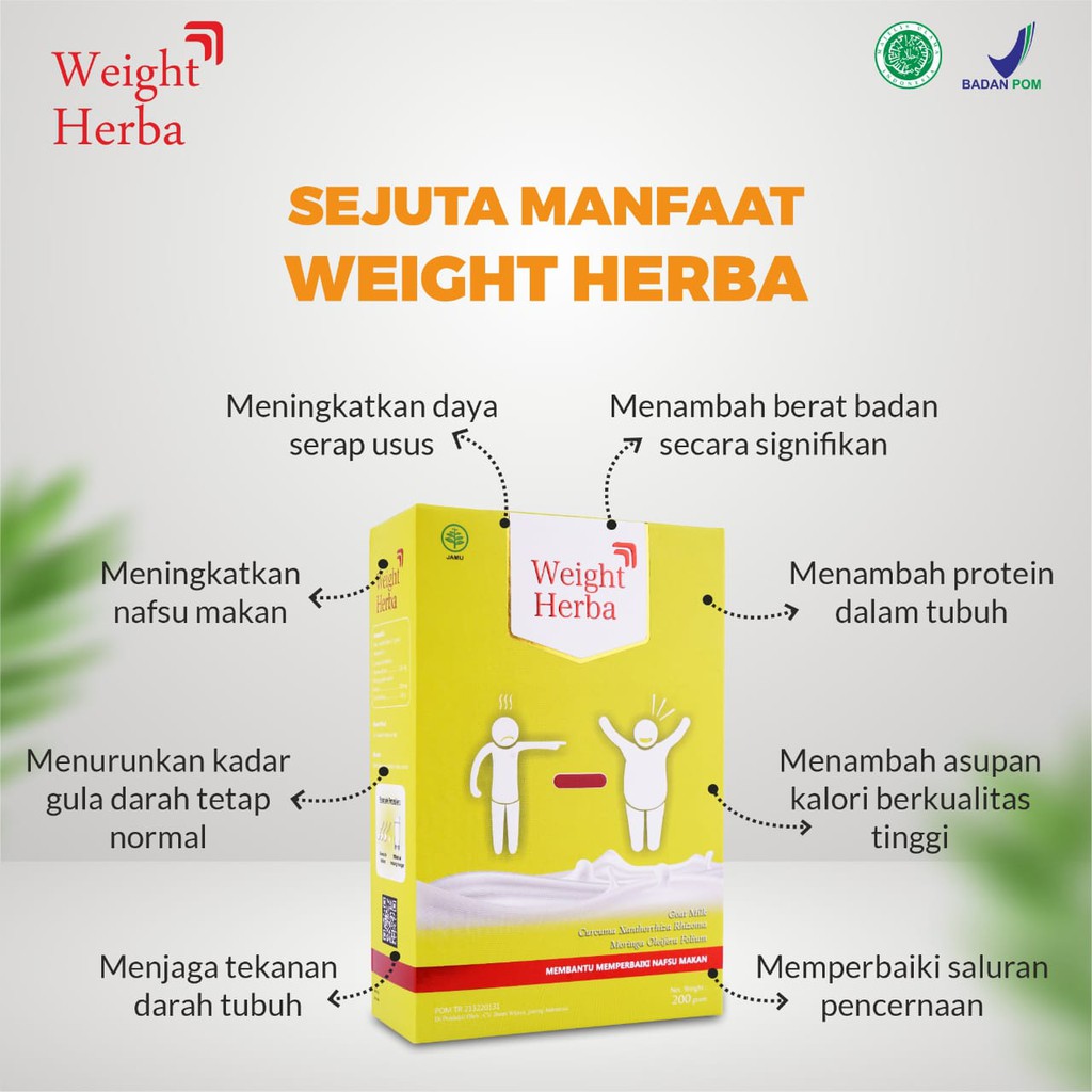 Weight Herba - Susu Tingkatkan Nafsu Makan Penambah Berat Badan Tanpa Gula Asupan Kalori Tubuh &amp; Perlancar Saluran Pencernaan Jaga Tekanan Darah Isi 200gr