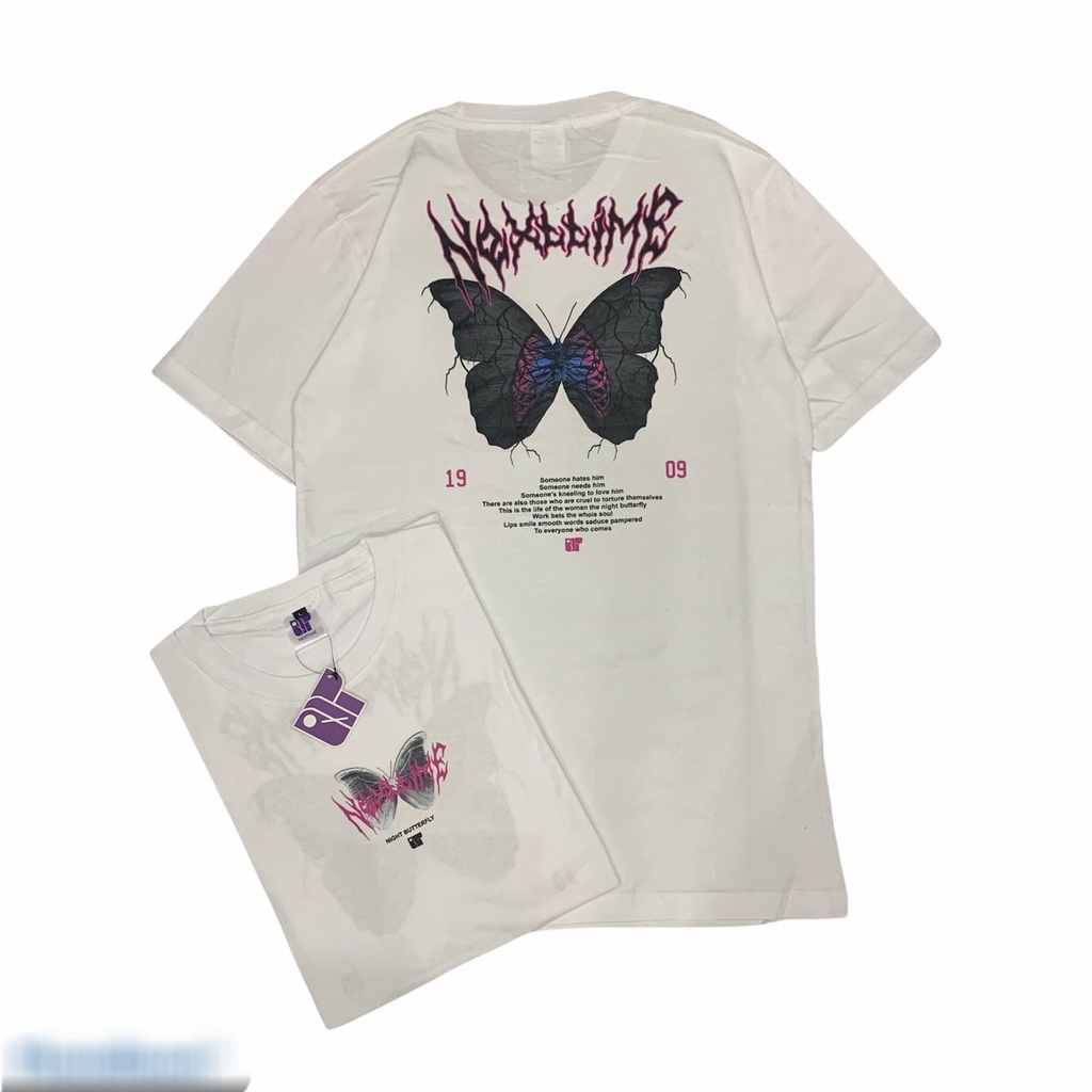 BAJU KAOS PRIA DISTRO ORI NEXT-TIME BUTERFLY LENGAN PENDEK PUTIH KEREN