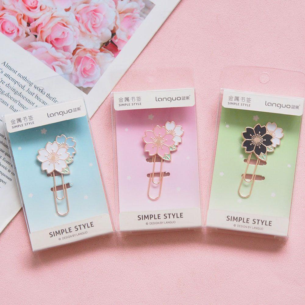 [Elegan] Bookmark Gift Decor Kreatif Warna-Warni Logam Sakura Perlengkapan Kantor Sekolah