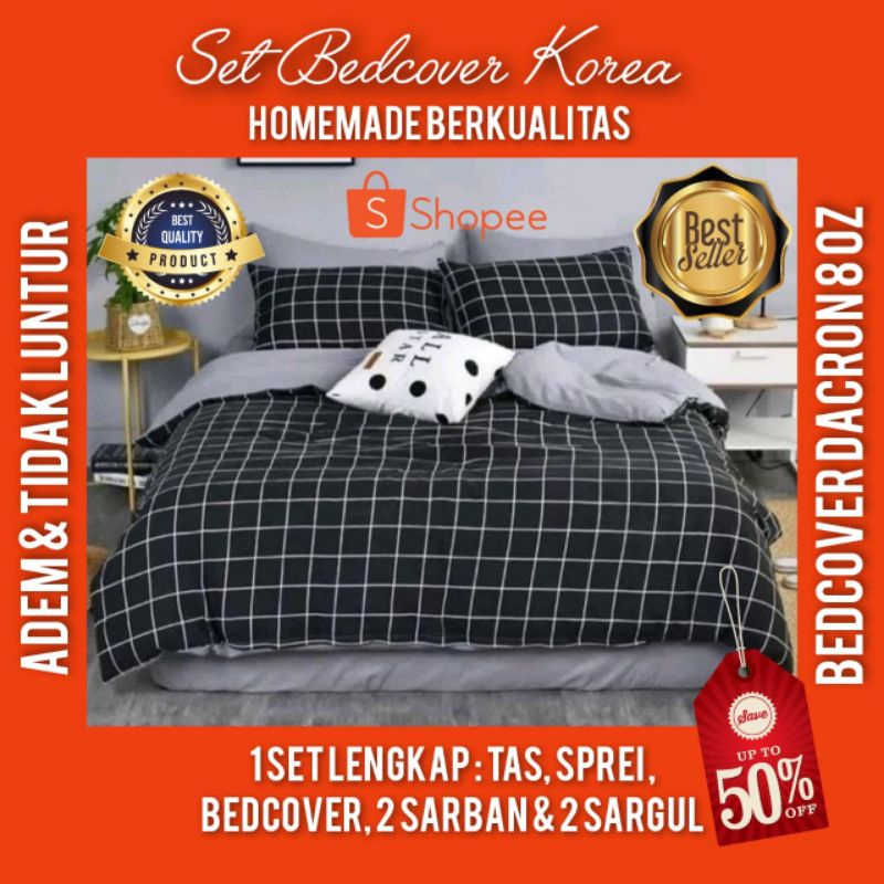 Set Bedcover/Betcover/Badcover/Bedcover Set Minimalise Termurah Motif Kotak EMILY KHAKI - BEDCOVER S